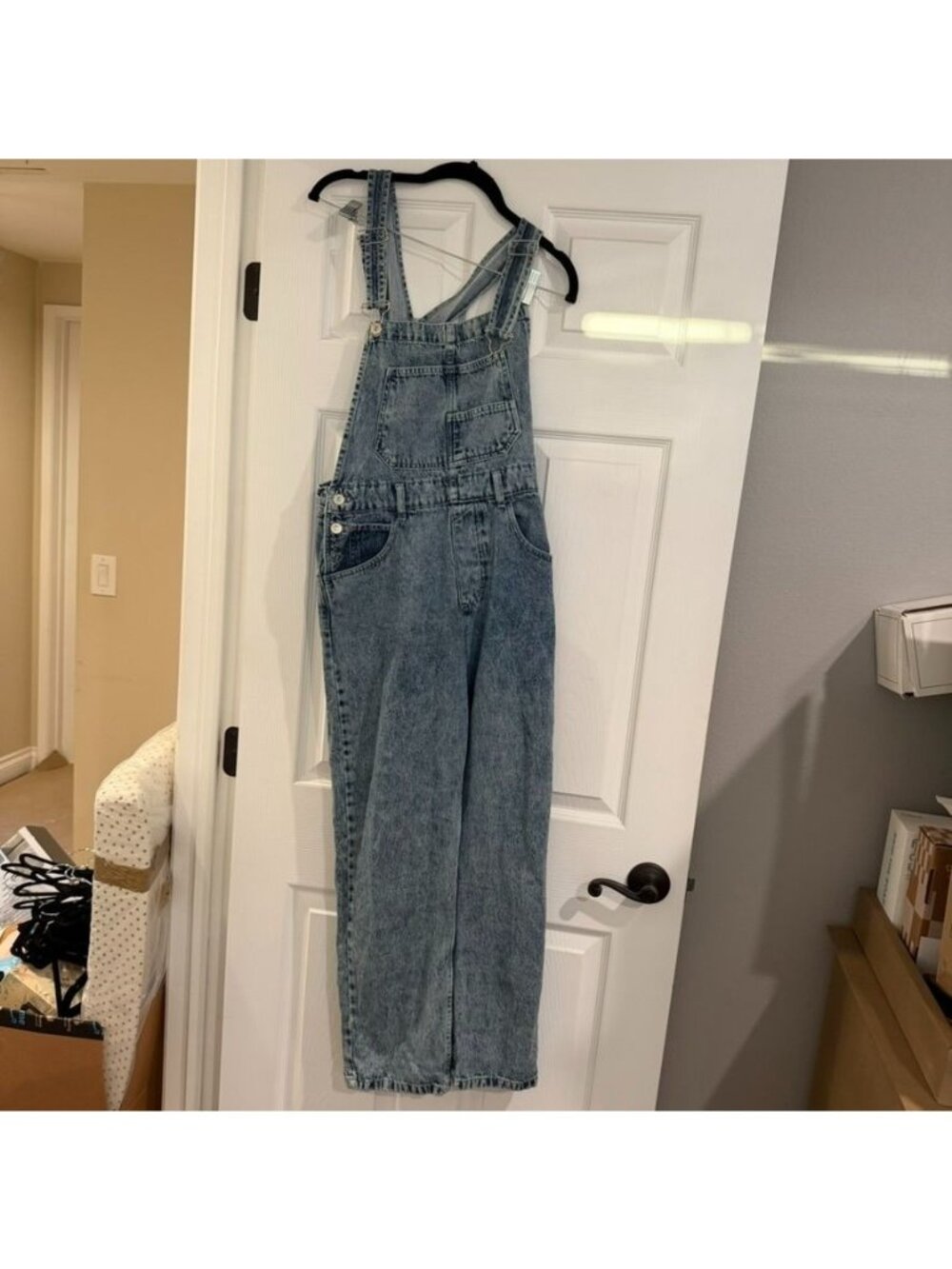We The Free Free People Relaxed Slouchy Cotton Blue Denim Overalls Size Small